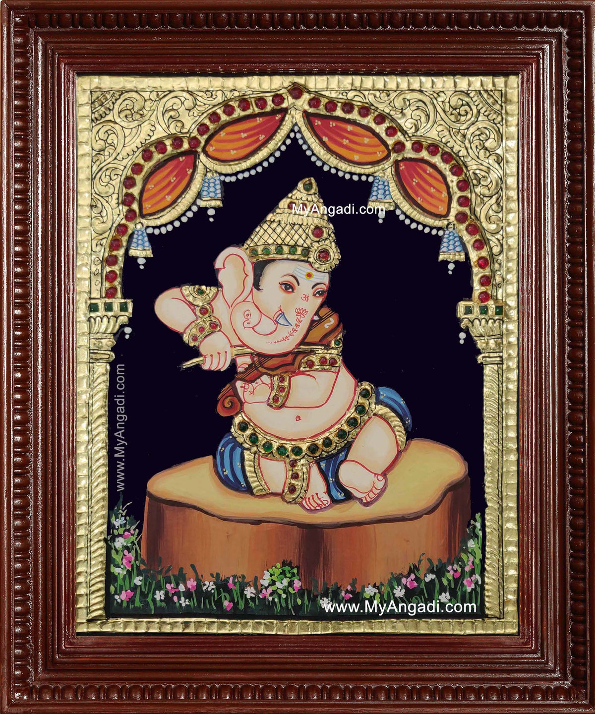 Music Ganesha Playing Veenai Tanjore Painting
