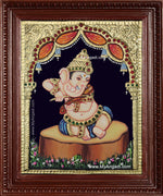 Music Ganesha Playing Veenai Tanjore Painting