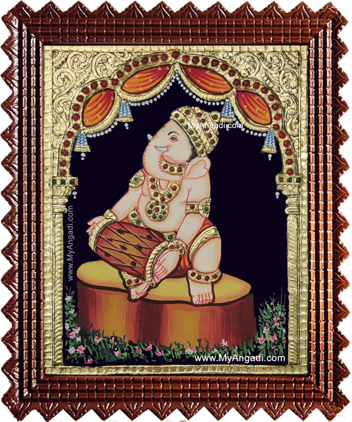Music Ganesha Playing Mridangam Tanjore Painting