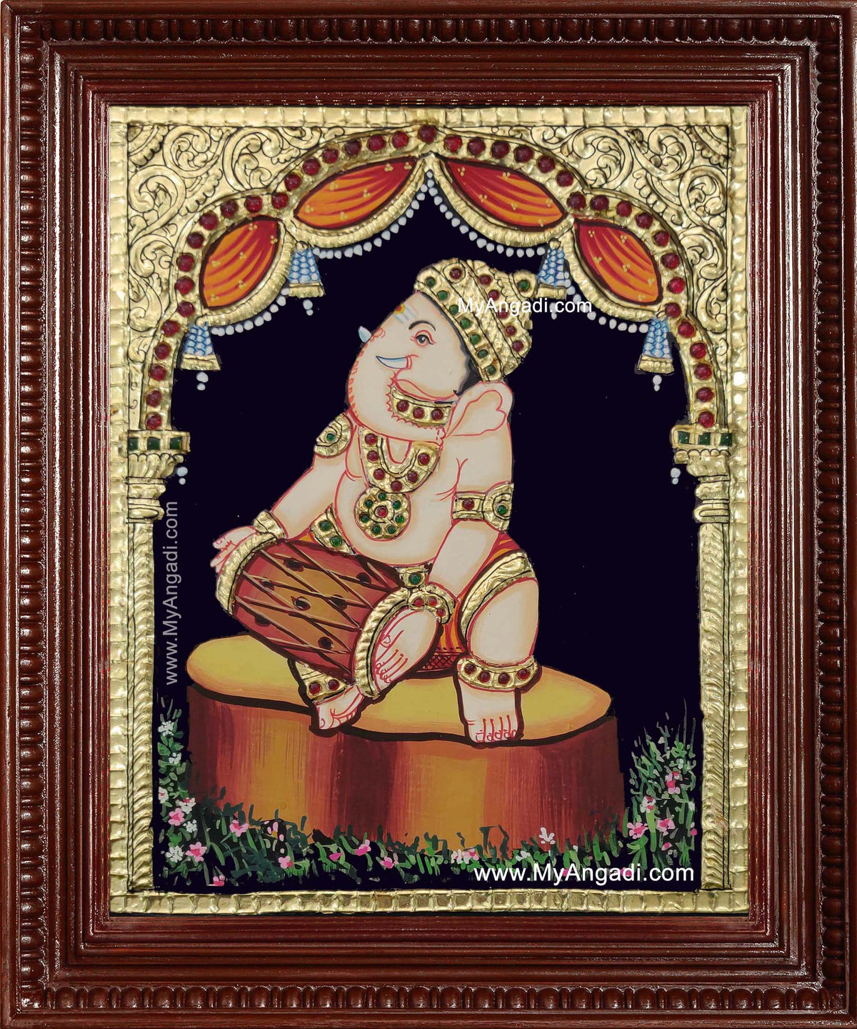 Music Ganesha Playing Mridangam Tanjore Painting