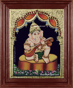 Music Ganesha Playing Veenai Tanjore Painting