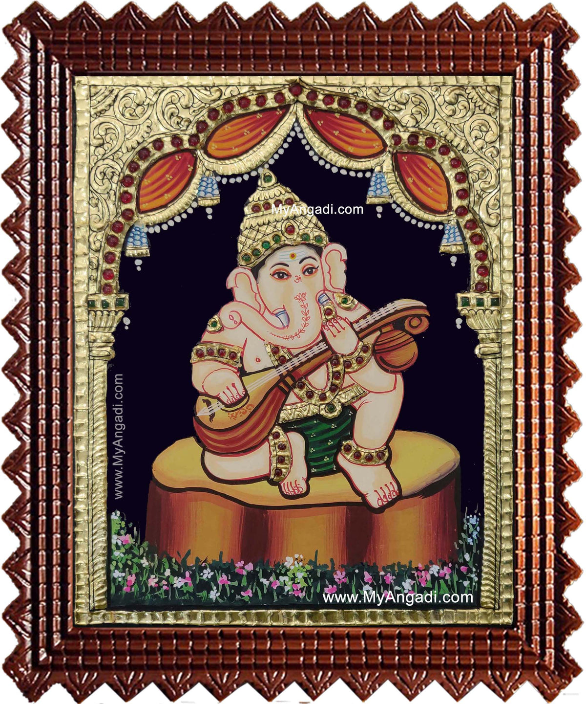 Music Ganesha Playing Veenai Tanjore Painting