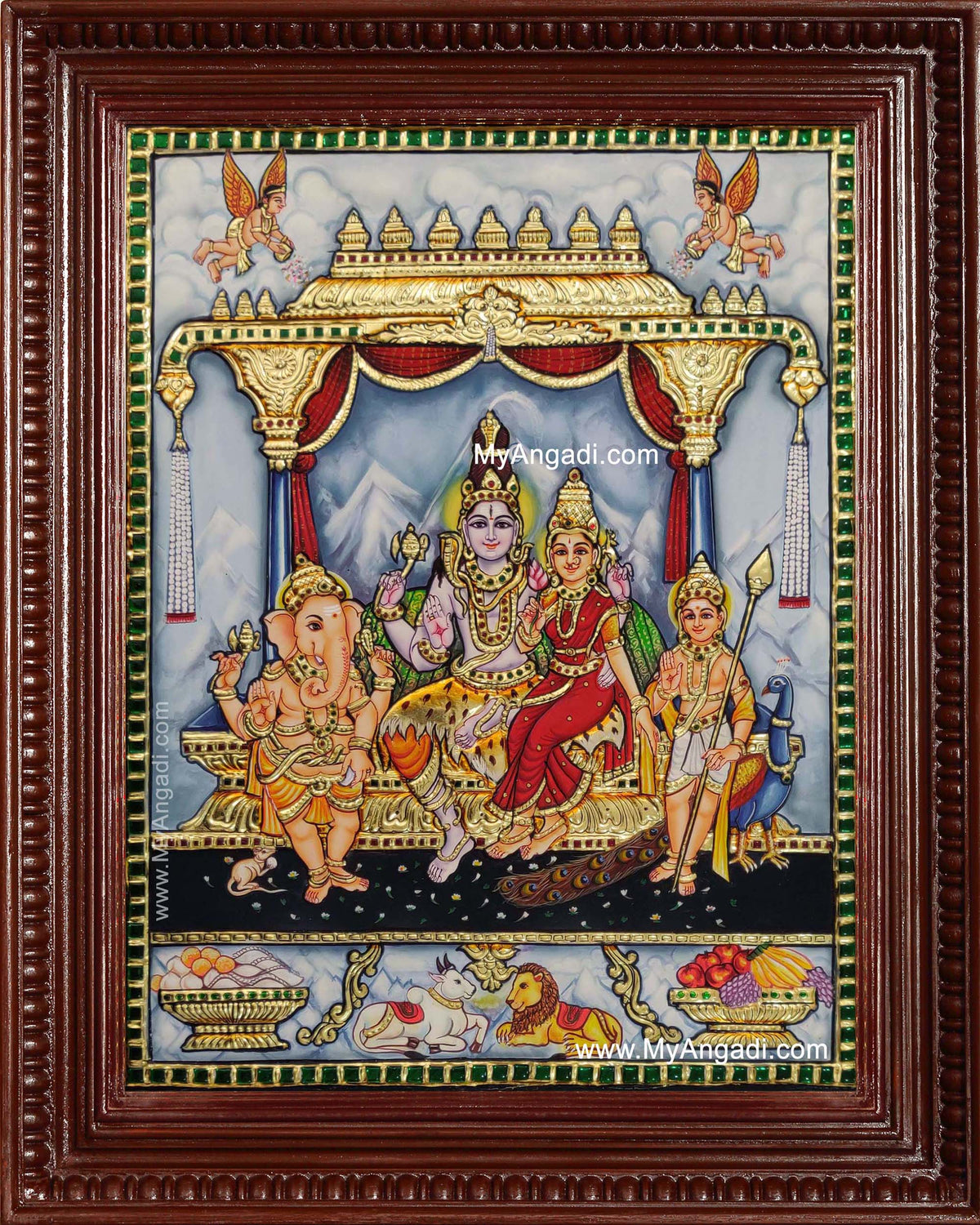 Shiva Family Paarvathi Ganesh Murugan Tanjore Painting