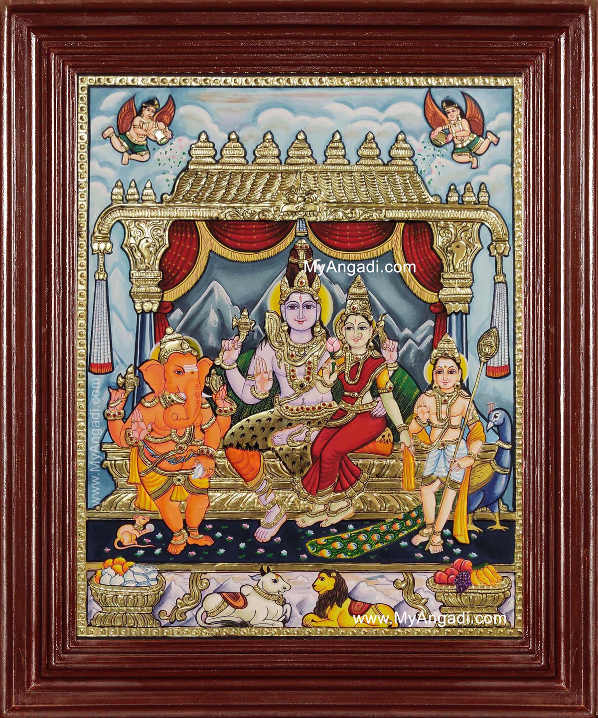 Siva Family Paarvathi Ganesh Murugan Tanjore Painting