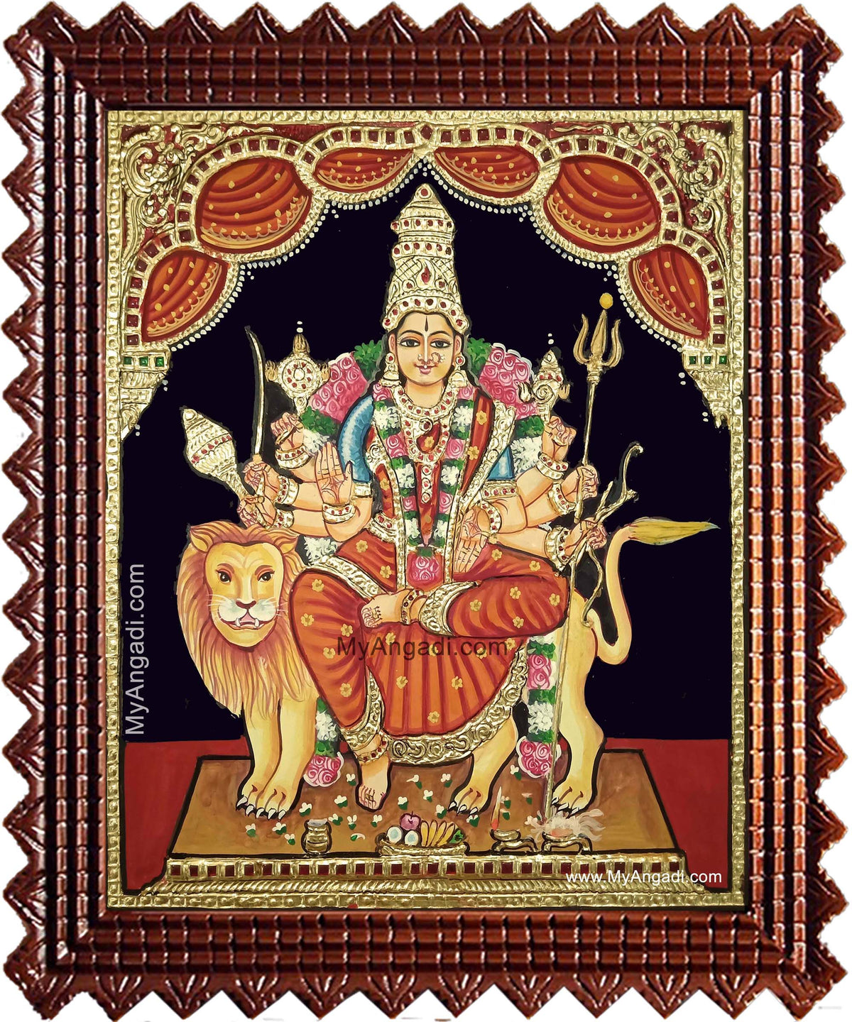 Simhavahini Durgai Amman Tanjore Painting