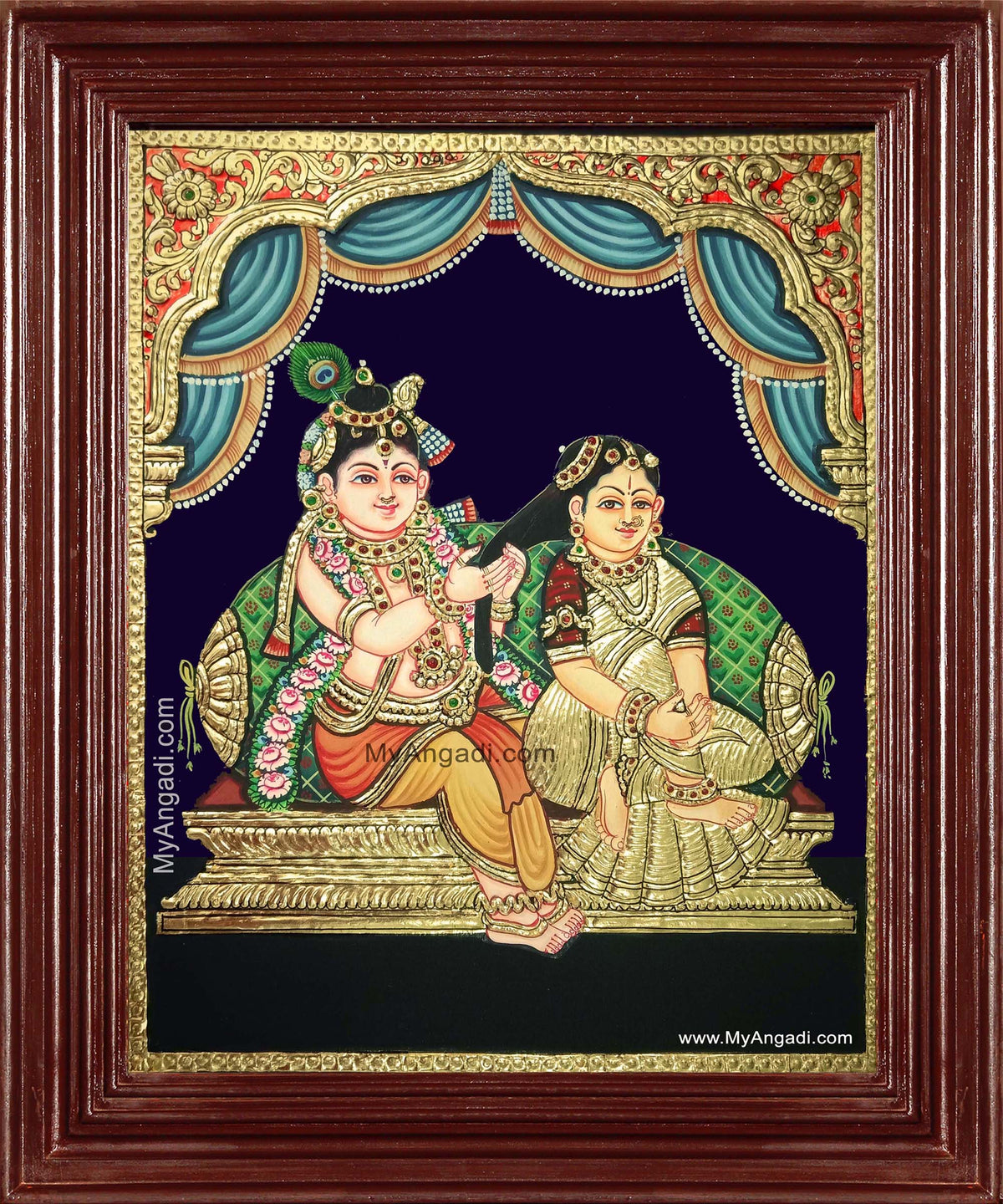 Krishna Adorning Radha Tanjore Painting
