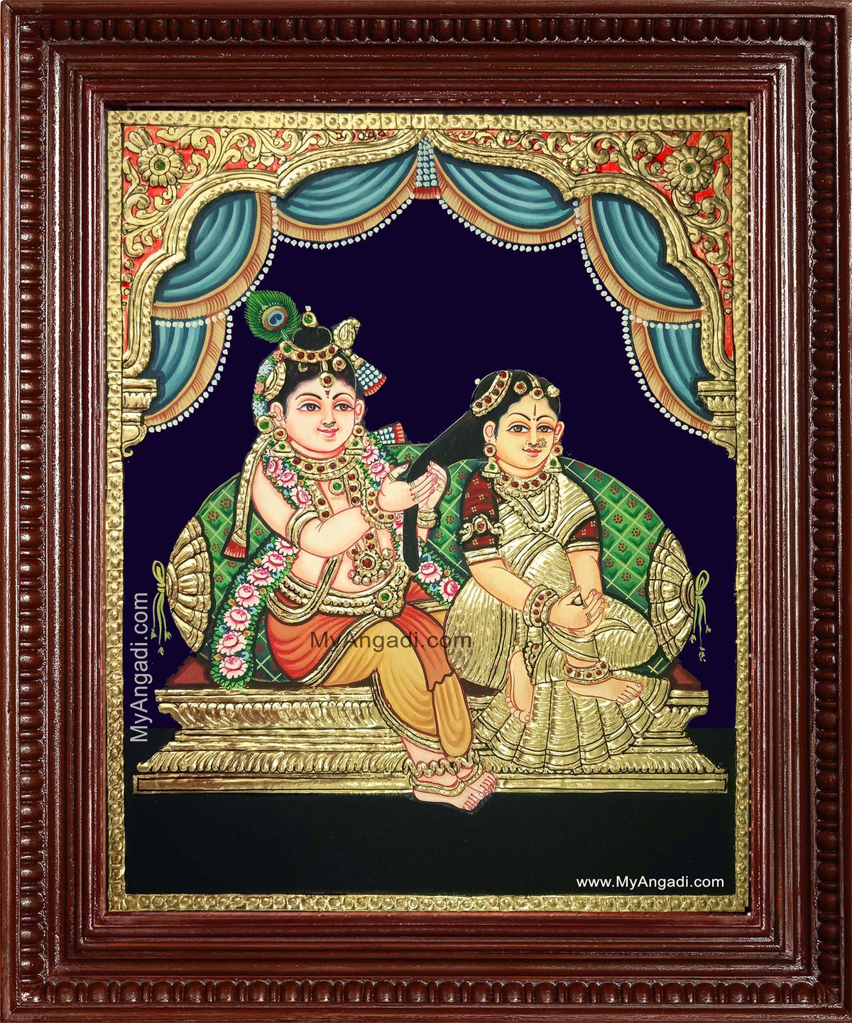 Krishna Adorning Radha Tanjore Painting