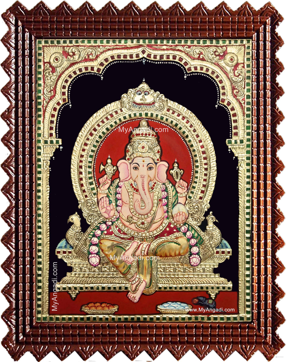 Shri Ganesh Semi Embossed Tanjore Painting
