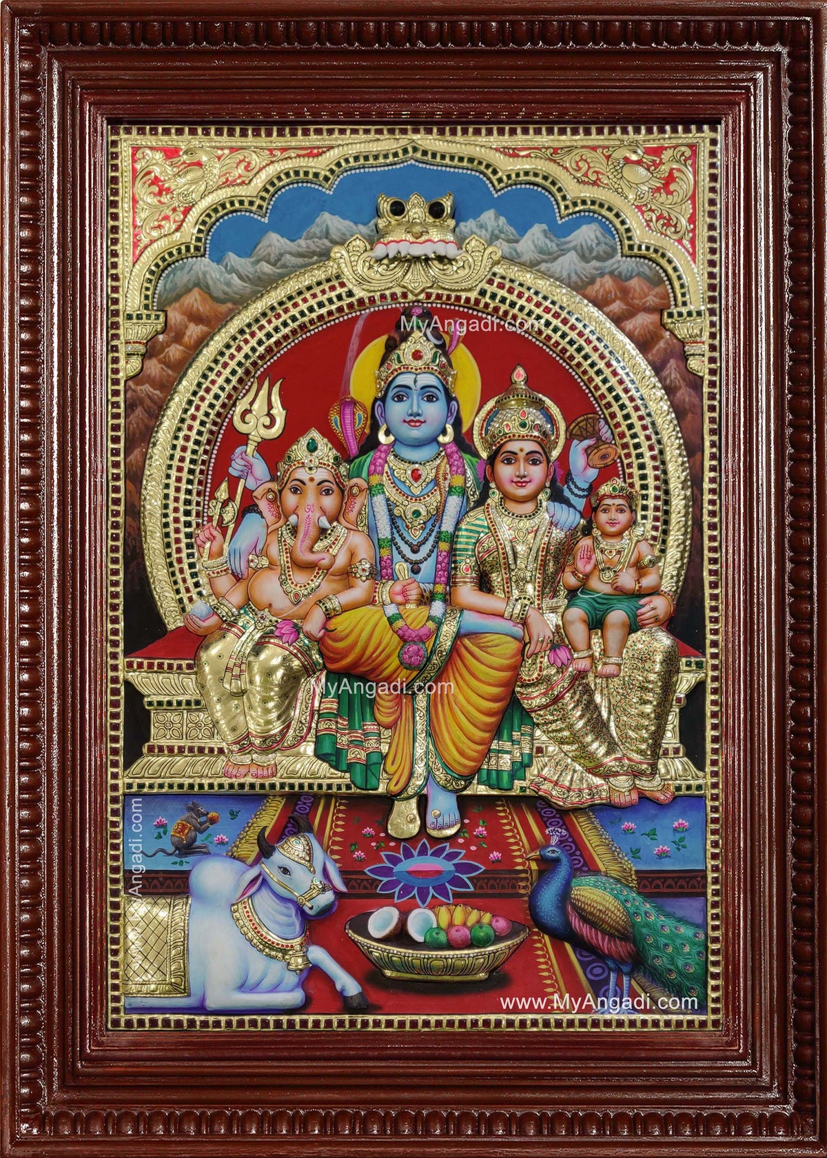 Shiva Parvathi Ganesha Murugan 3d Embossed Tanjore Painting