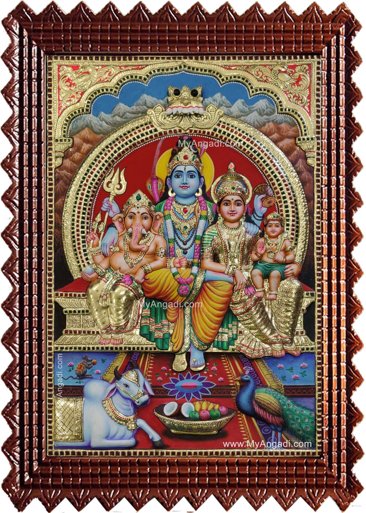 Shiva Parvathi Ganesha Murugan 3d Embossed Tanjore Painting