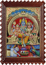 Shiva Parvathi Ganesha Murugan 3d Embossed Tanjore Painting