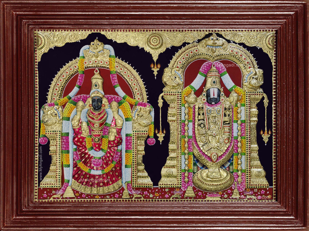 Thirupathi Balaji Perumal Alamelumanga 3d Embossed Tanjore Painting