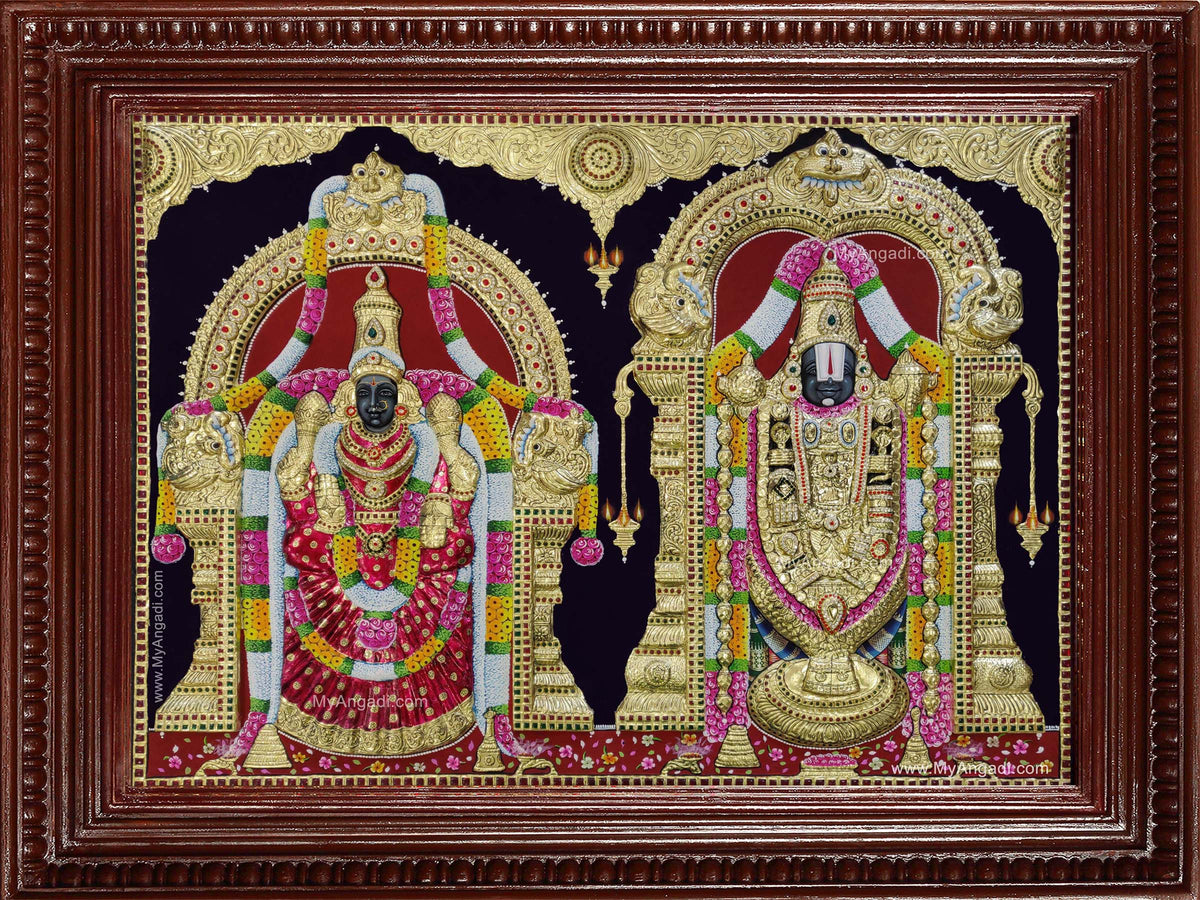 Thirupathi Balaji Perumal Alamelumanga 3d Embossed Tanjore Painting