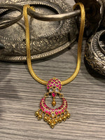 Kanakdharaa - Pure Silver Ruby Kemp Stone Necklace Dropping Pendants Gold Polish