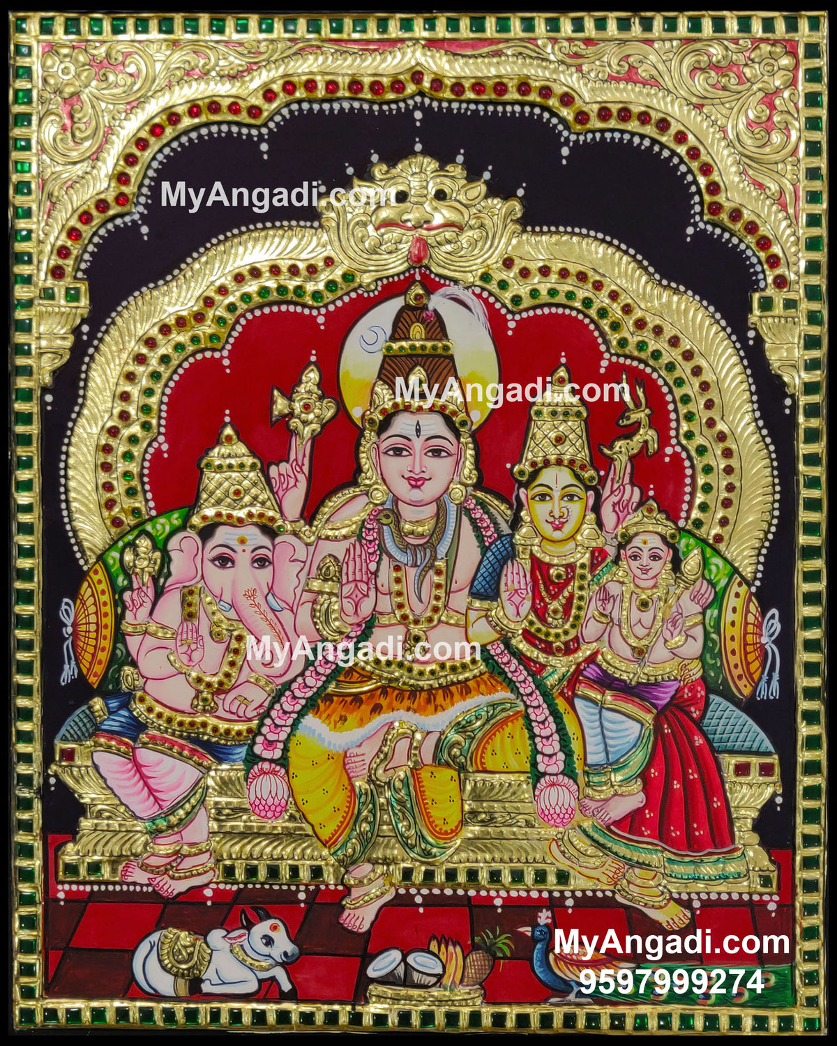 Shiva Family Paarvathi Ganesh Murugan Tanjore Painting