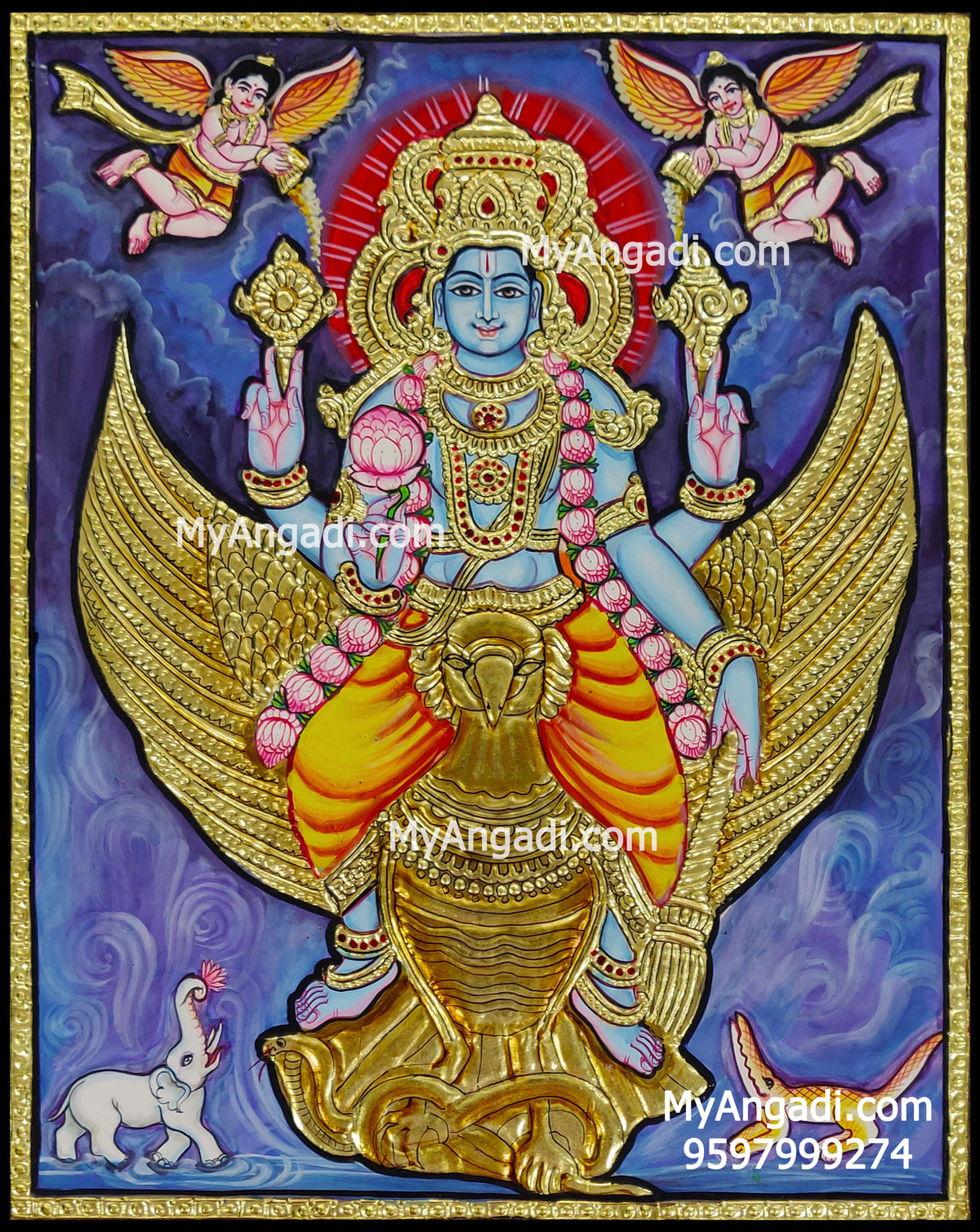 Vishnu in Garudan Tanjore Painting