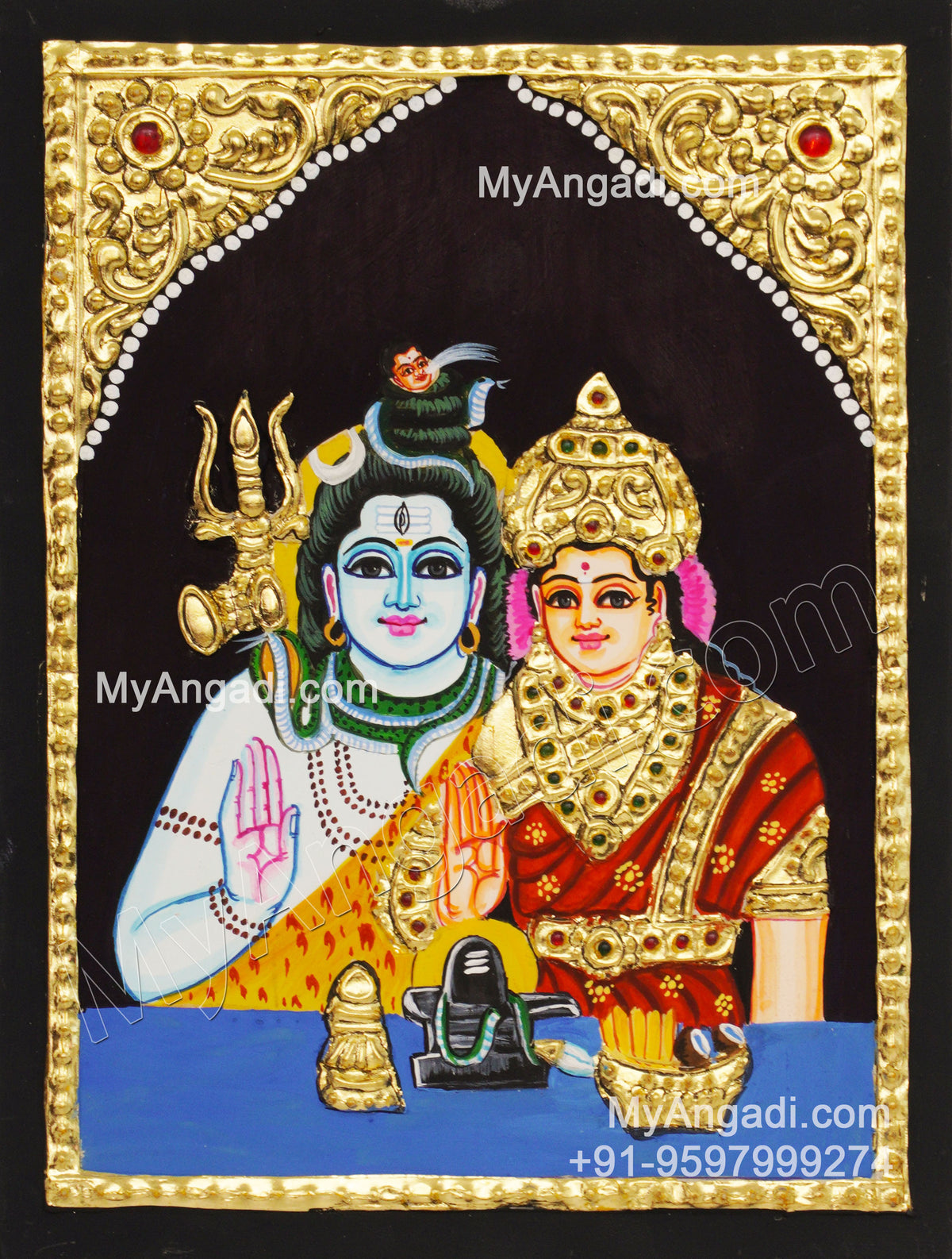 Sivan Parvathi Small Size Tanjore Painting