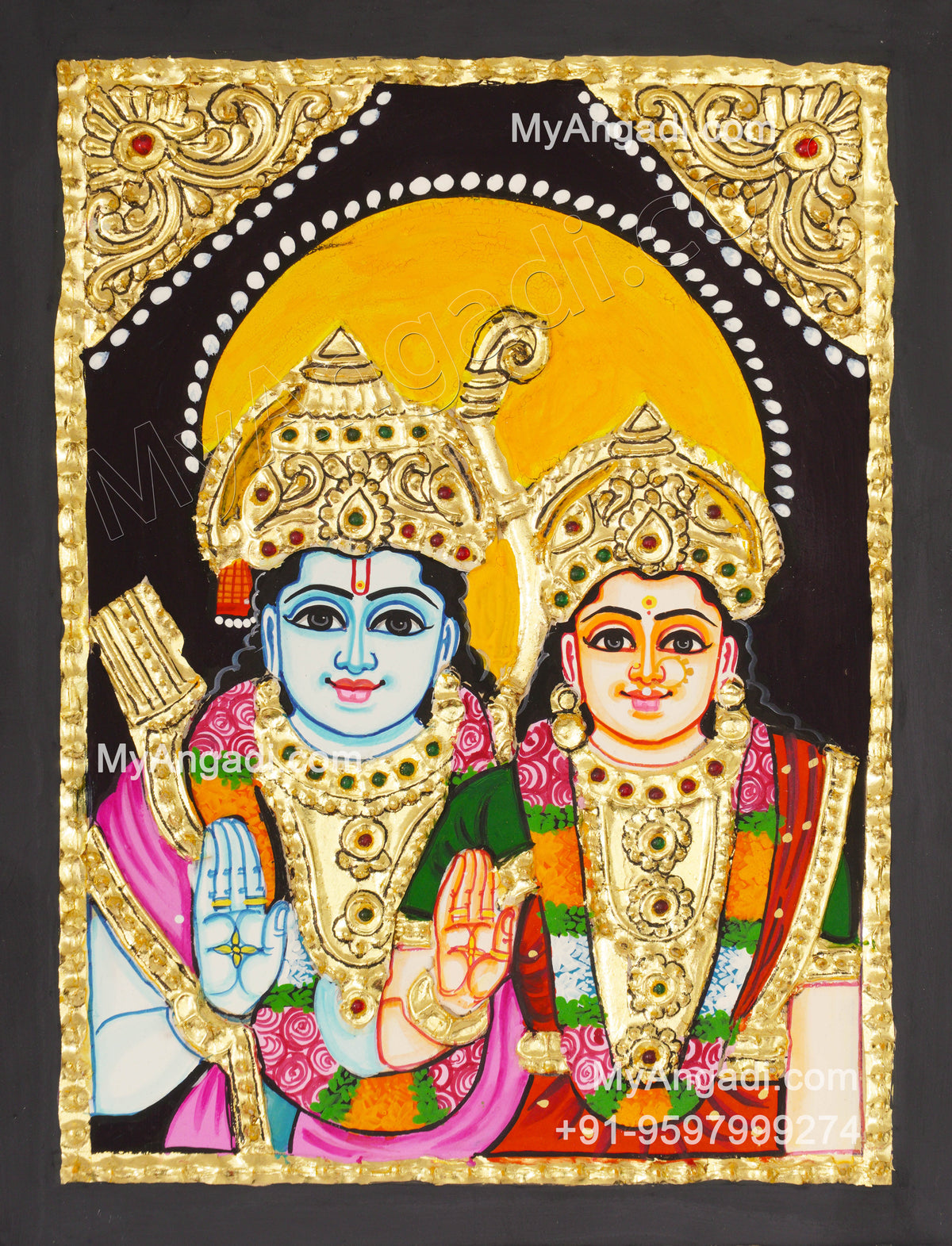 Ram Sita Small Size Tanjore Painting