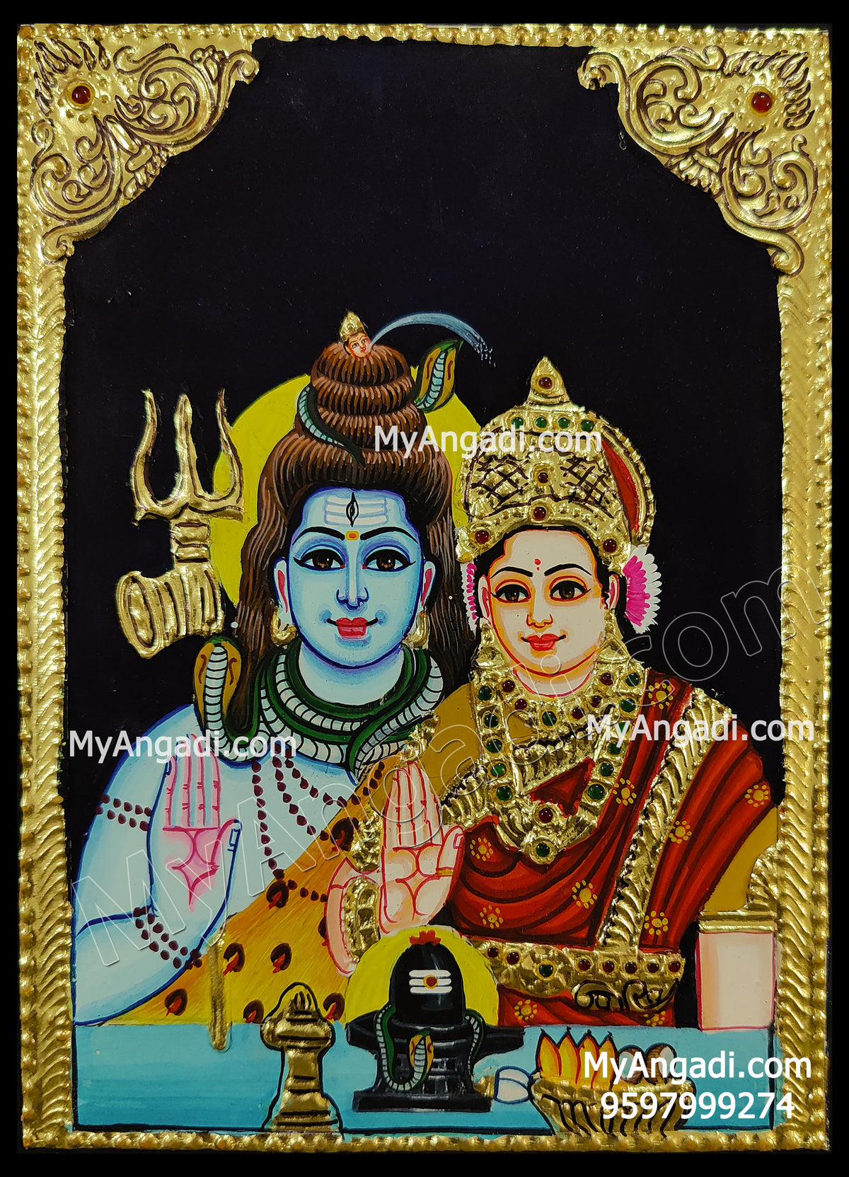 Sivan Parvathi Small Size Tanjore Painting