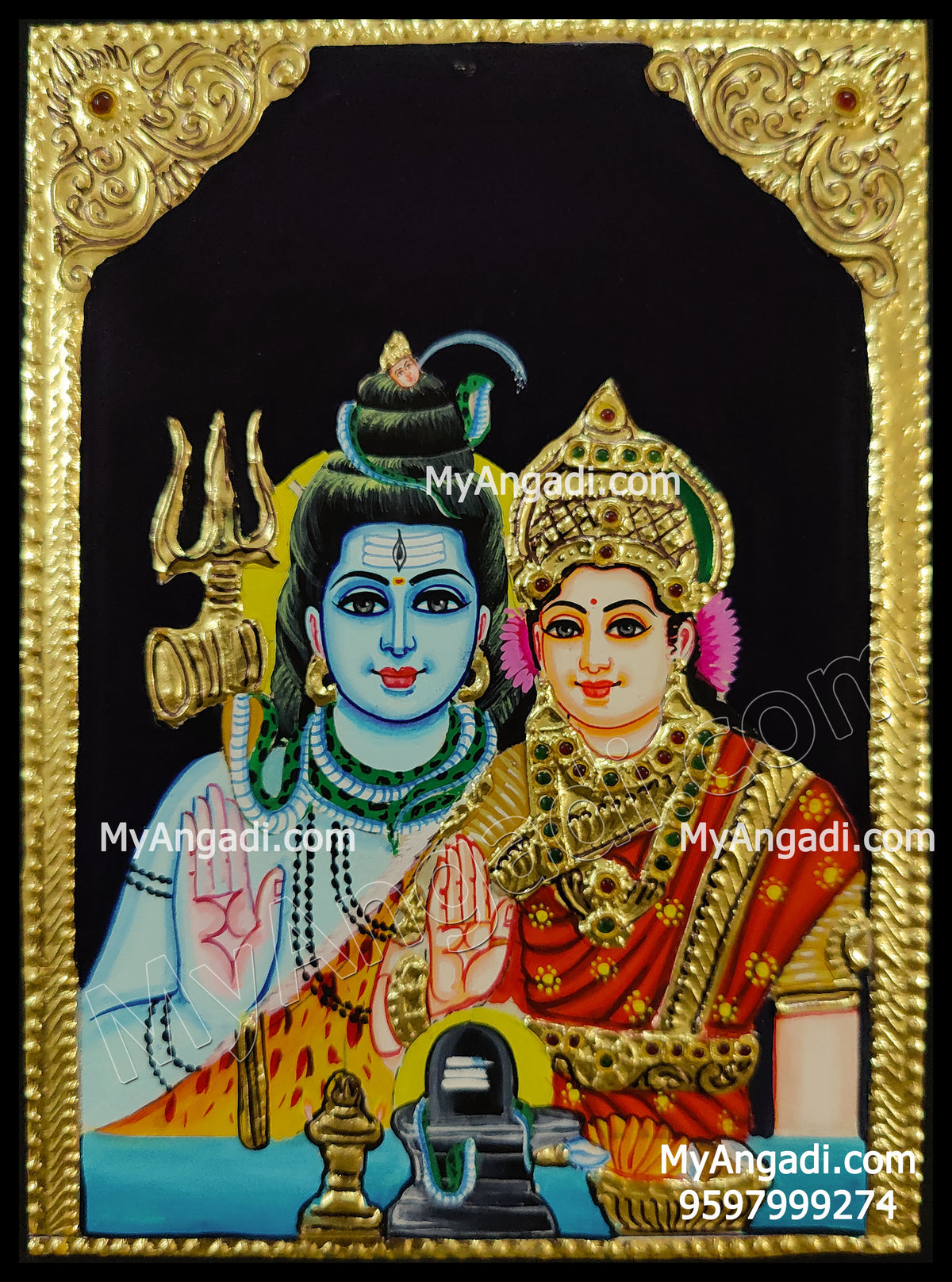 Sivan Parvathi Small Size Tanjore Painting