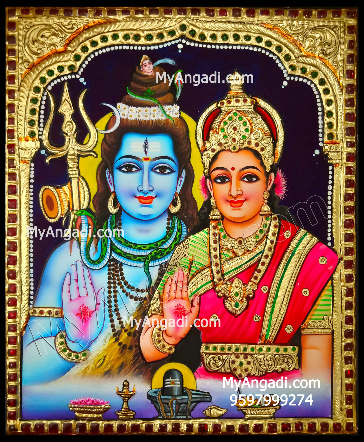 Shiva and Parvathi Devi Tanjore Paintings