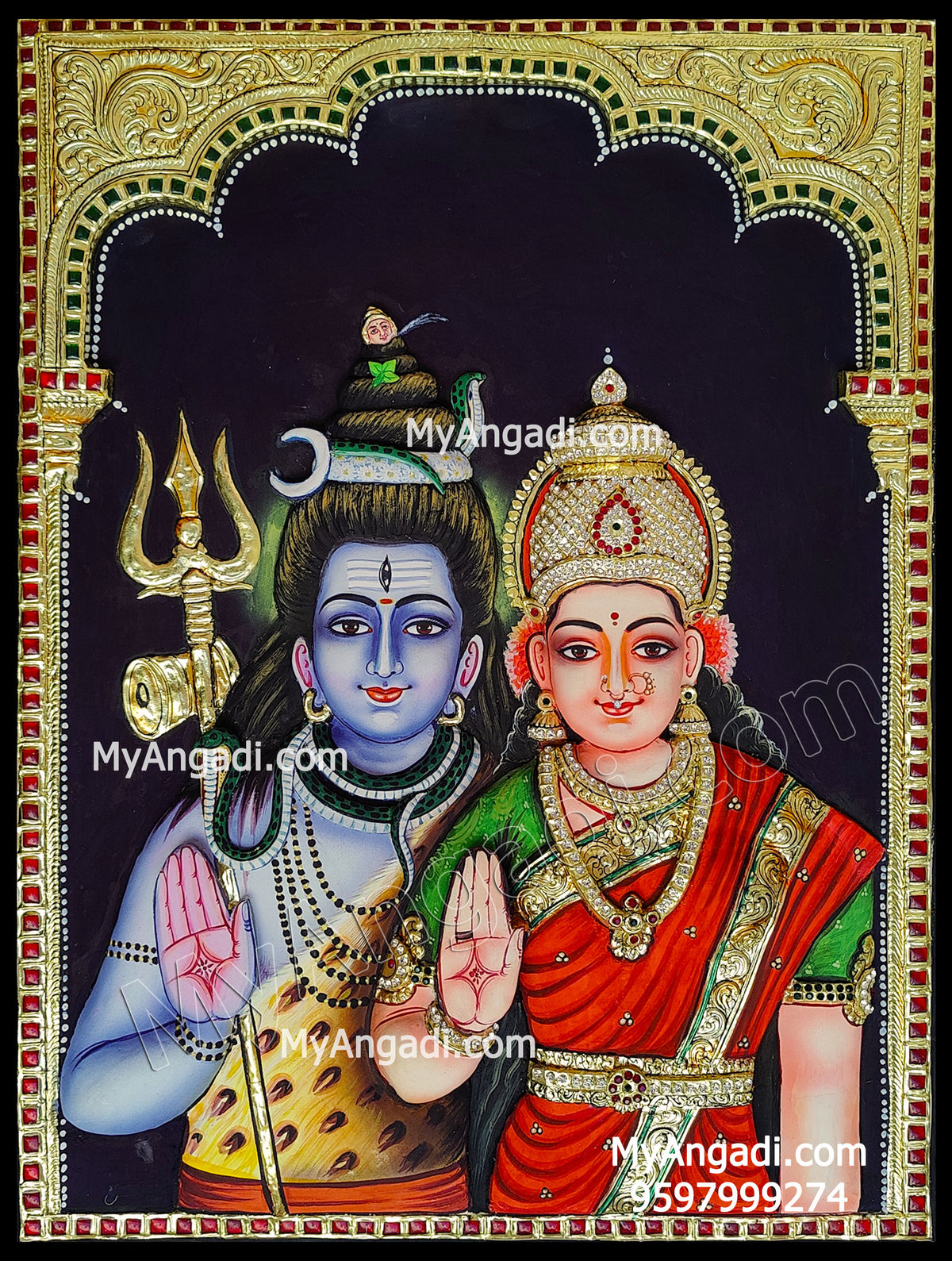 3D Shivan Parvathi Tanjore Painting