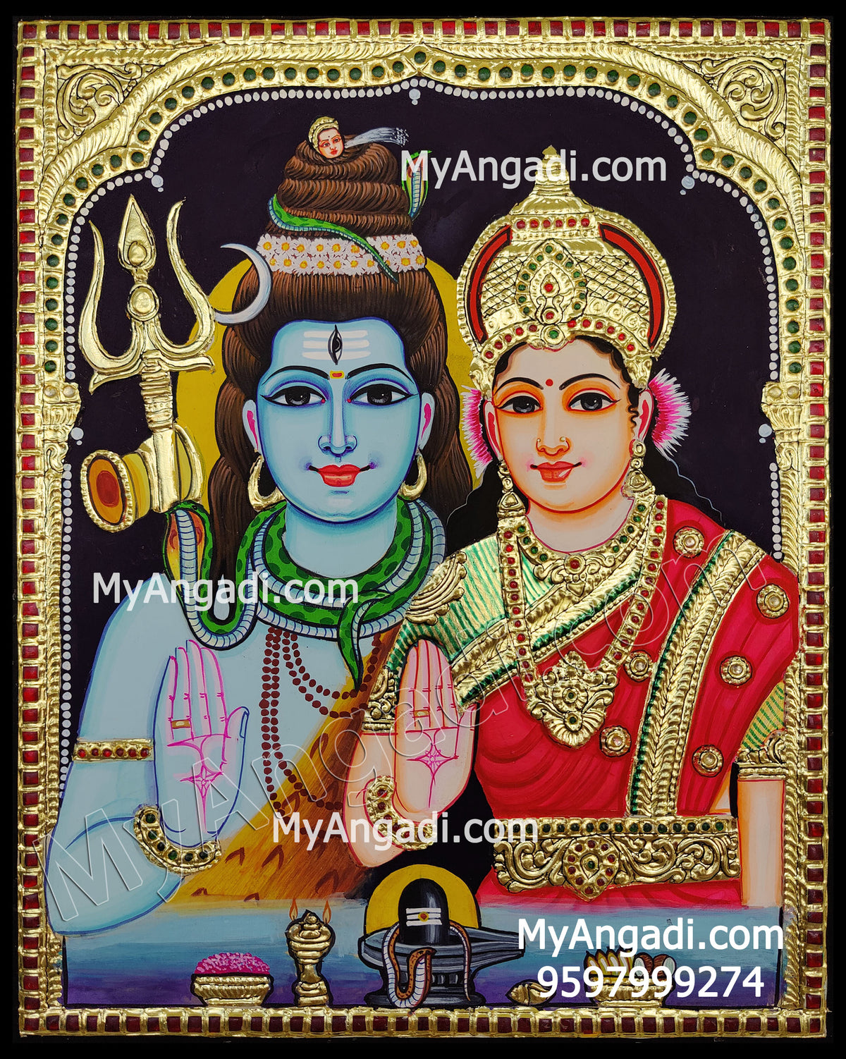Shiva and Parvathi Devi Tanjore Paintings