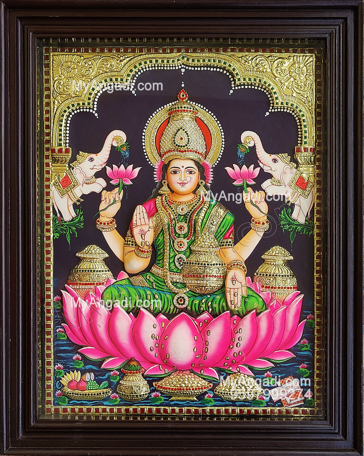Gaja Lakshmi 3d Embossed Tanjore Painting