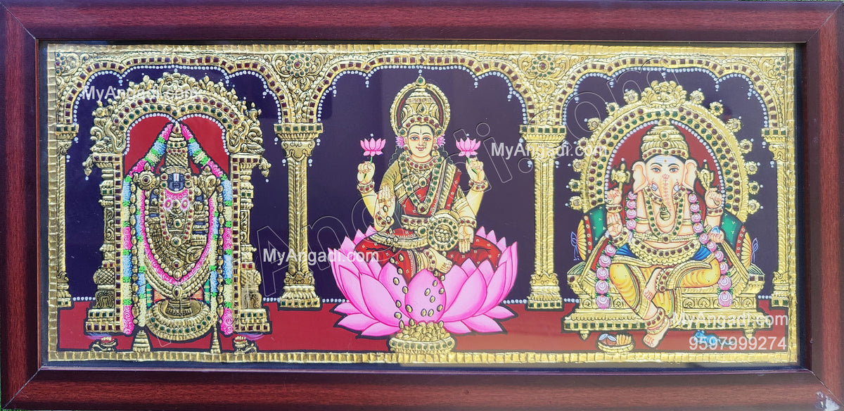 3 Panel Balaji LakshmiGaneshaTanjore Painting