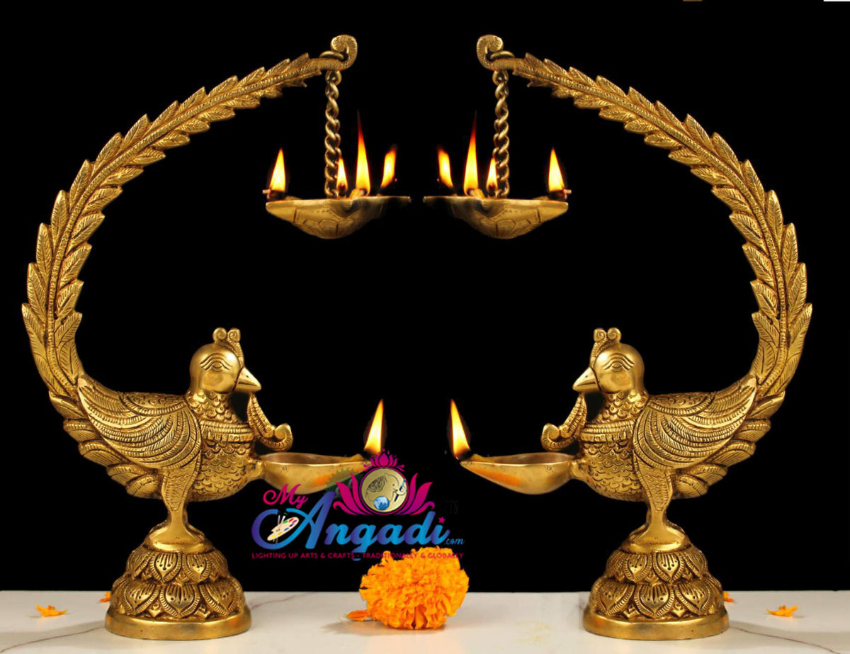 Brass Hanging Peacock Lamp