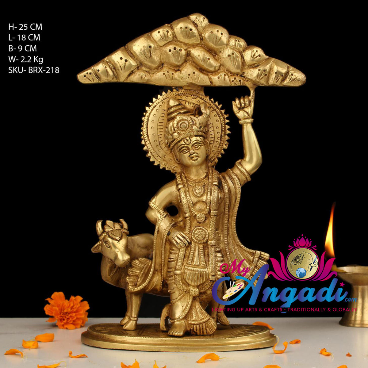Kovadhana Krishna Brass Statue