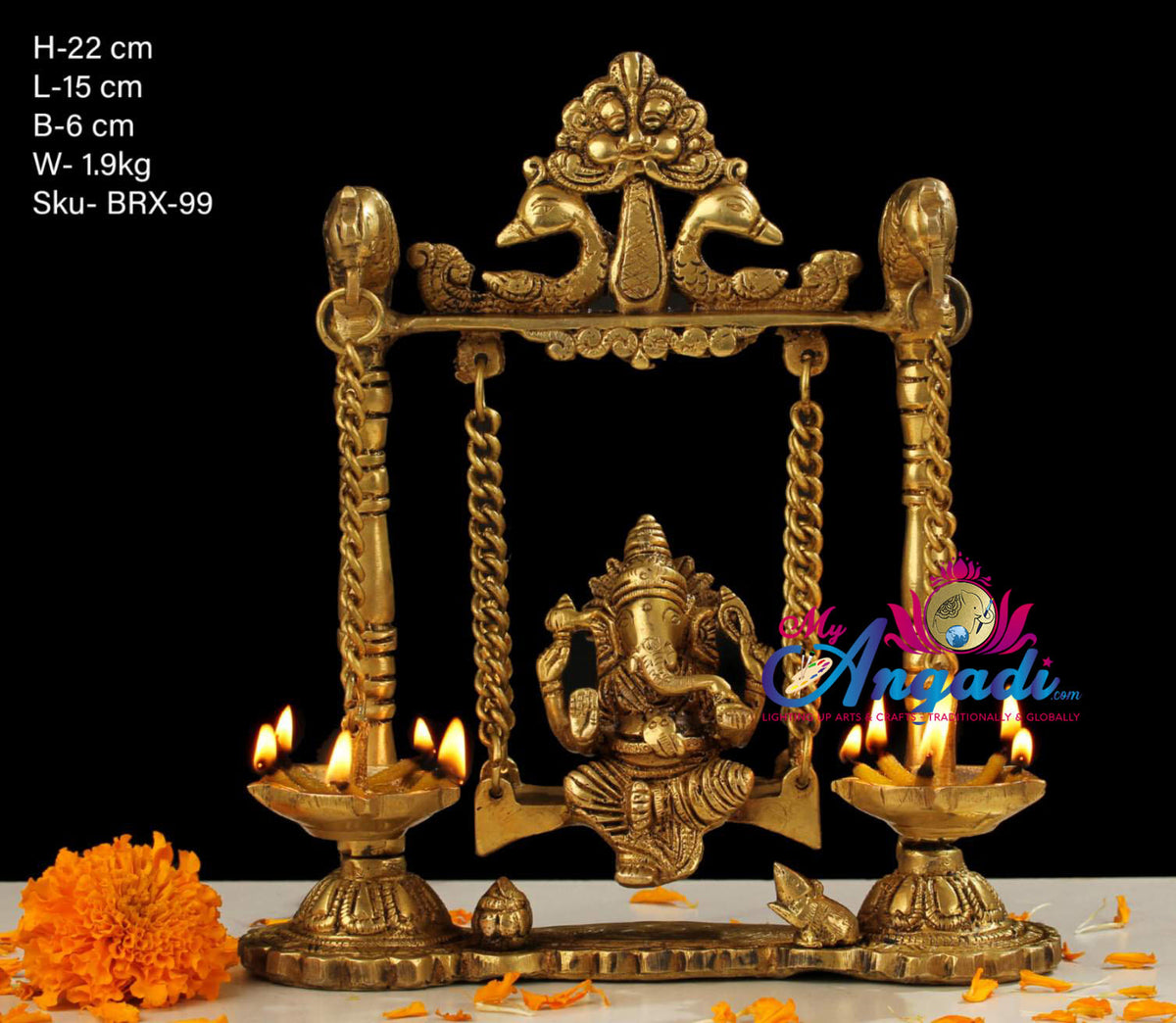  Ganesha Swinging With Lamp Brass Statue