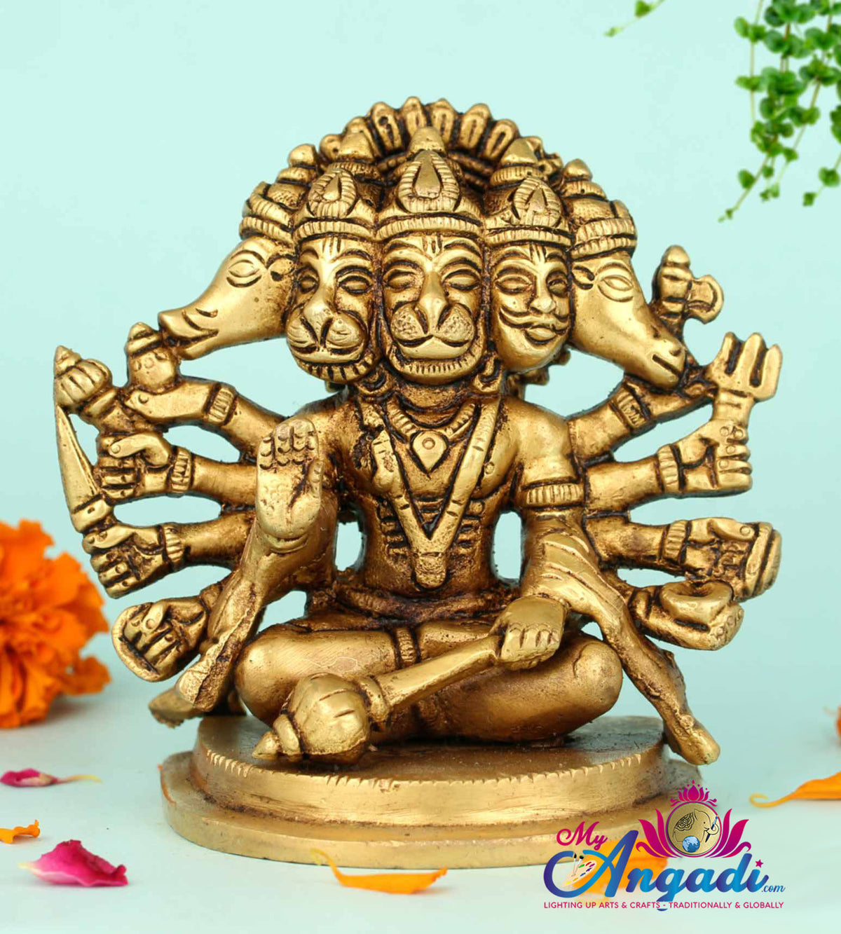 Panchamuga Anjaneya Brass Statue