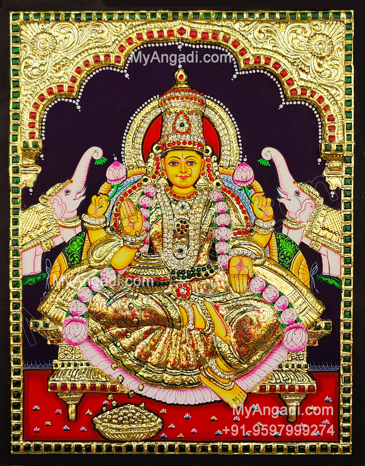 Gaja Lakshmi 3d Embossed Tanjore Painting