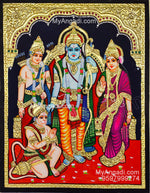 Ram Darbar - Ram with Sita, Hanuman, Lakshmanan Bharathan and Shatrughna Tanjore Painting