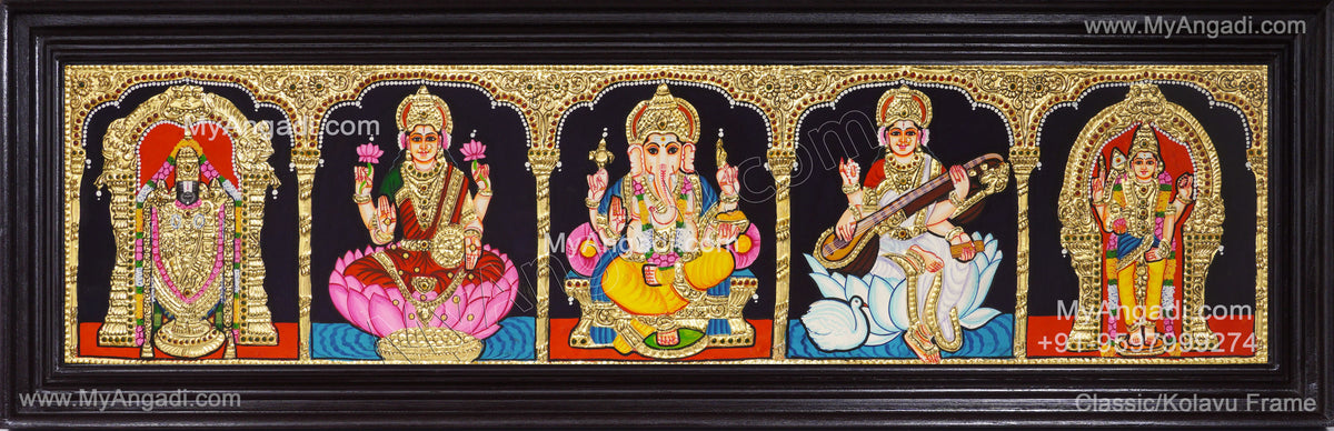 5 God - Ganesha, Lakshmi, Saraswathi, Balaji, Murugan Tanjore Painting