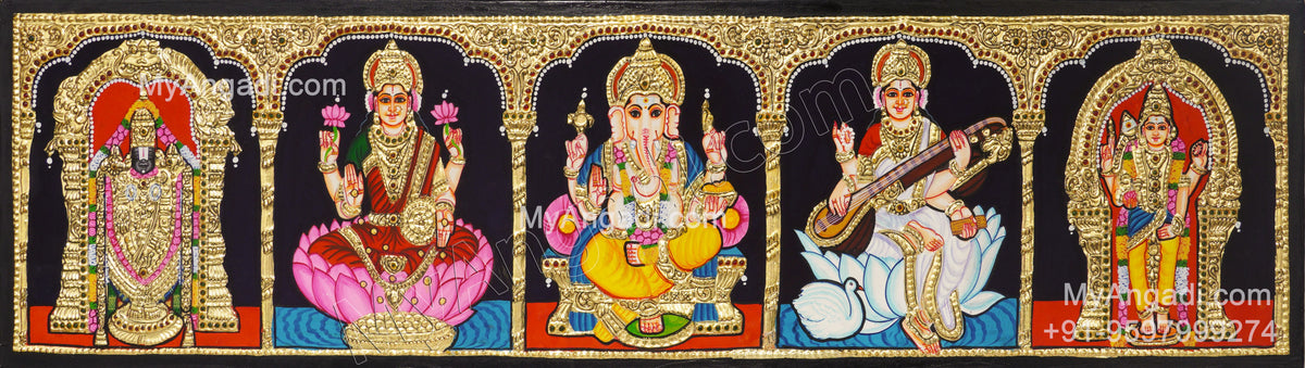5 God - Ganesha, Lakshmi, Saraswathi, Balaji, Murugan Tanjore Painting