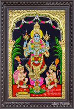 Perumal with Hanuman and Garudan Tanjore Painting