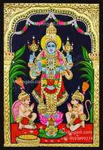 Perumal with Hanuman and Garudan Tanjore Painting