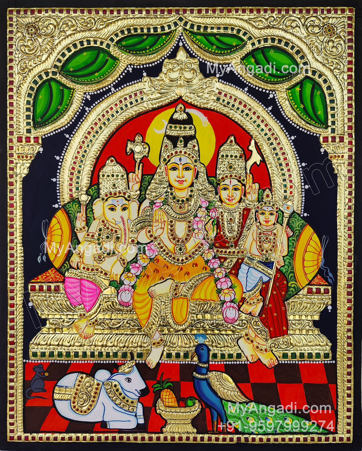 Shiva Family Paarvathi Ganesh Murugan Tanjore Painting