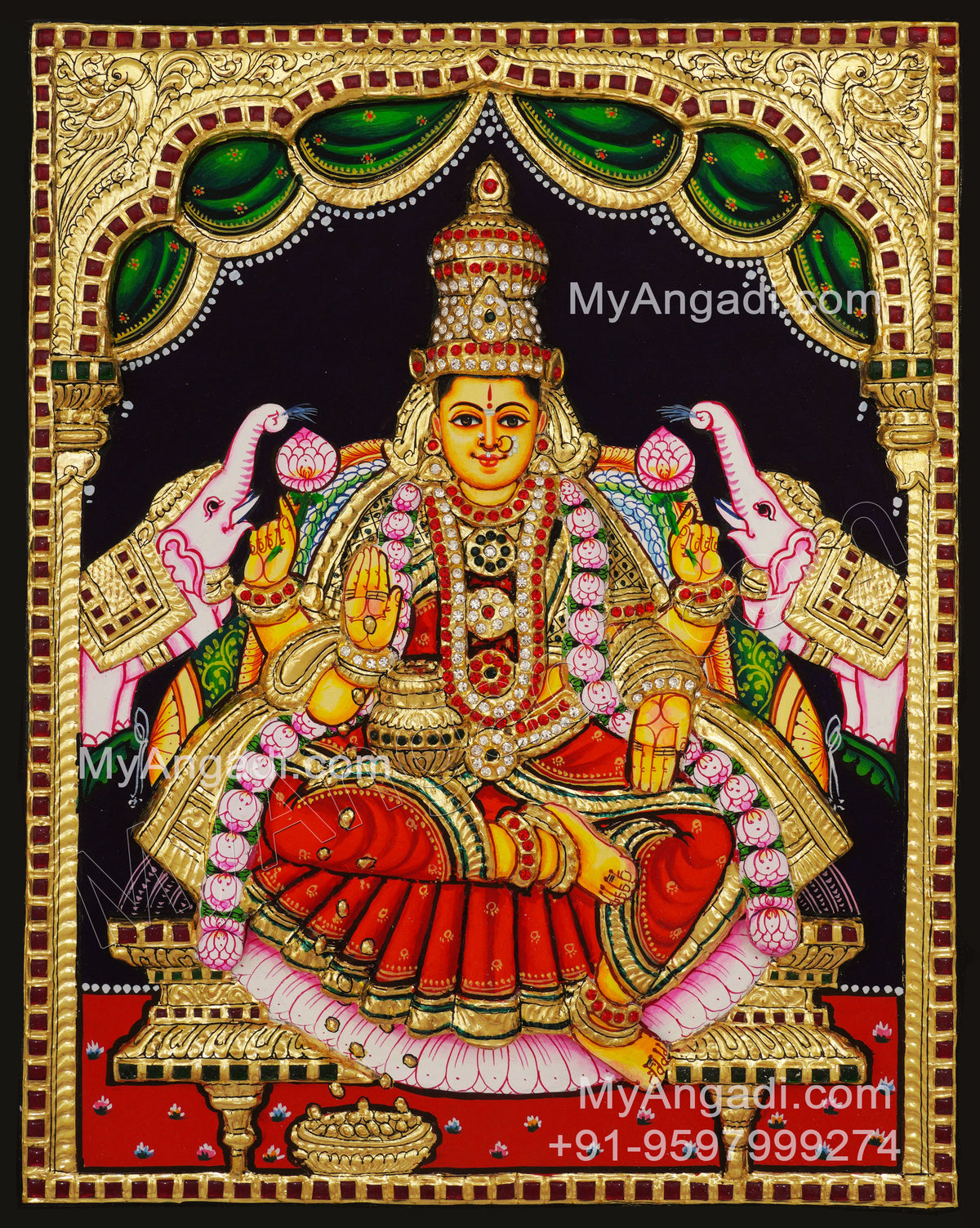 Gajalakshmi 3d Embossed Tanjore Painting