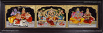 3 Panel Sivan Family, Raja Rajeshwari, Vishnu Lakshmi Tanjore Painting