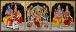3 Panel Sivan Family, Raja Rajeshwari, Vishnu Lakshmi Tanjore Painting