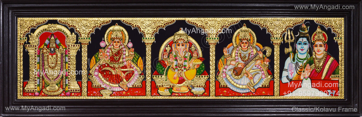 Panel Balaji Lakshmi Sivan Parvathi Ganesha Saraswathi Tanjore Painting