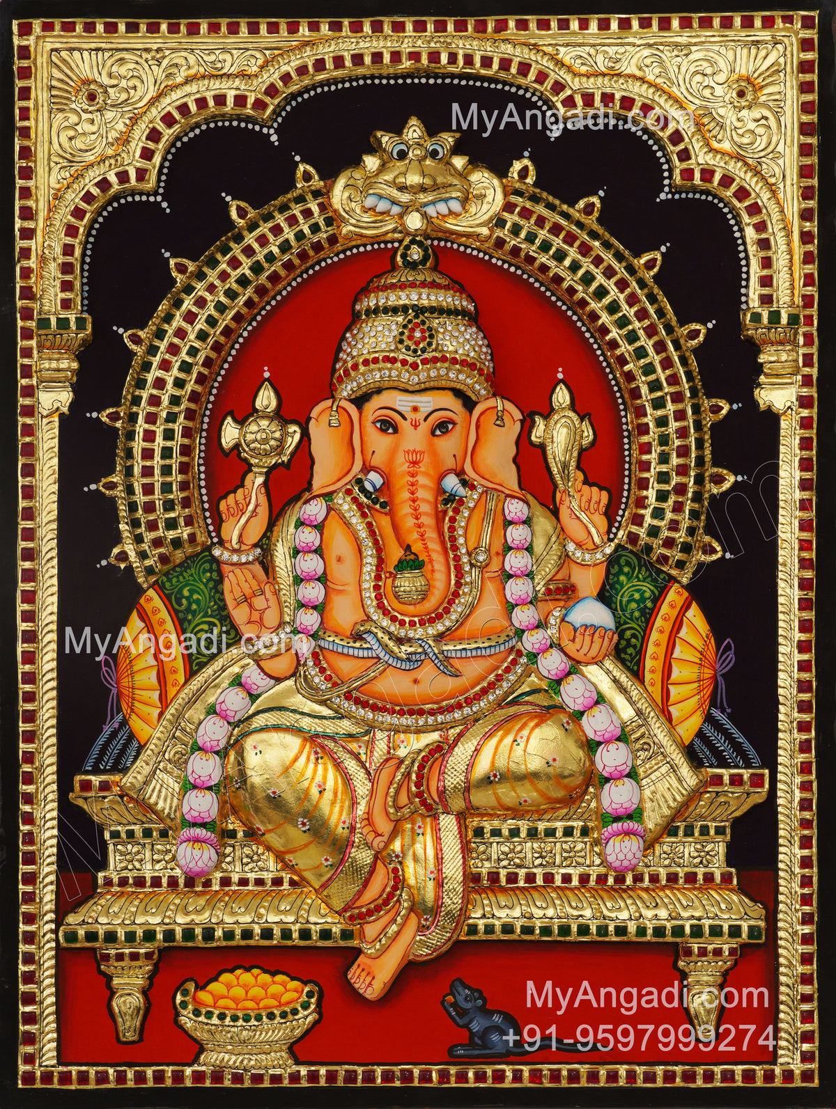 Ganesha 3d Embossed Tanjore Painting