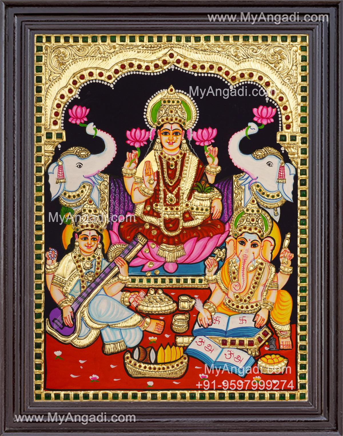 Ganesha Lakshmi Saraswathi Tanjore Painting