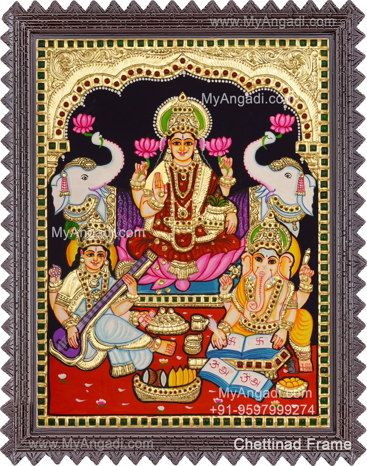 Ganesha Lakshmi Saraswathi Tanjore Painting