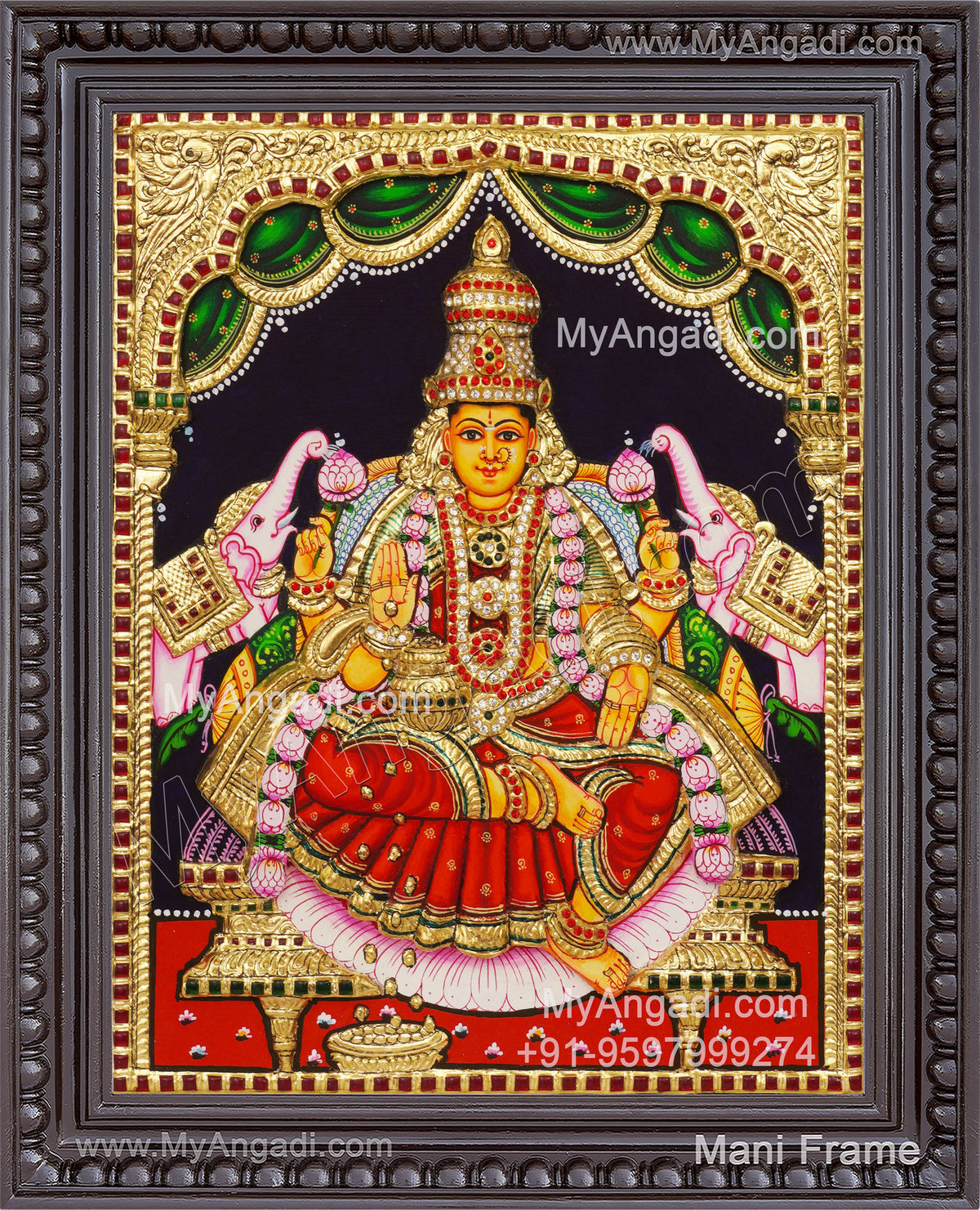 Gajalakshmi 3d Embossed Tanjore Painting