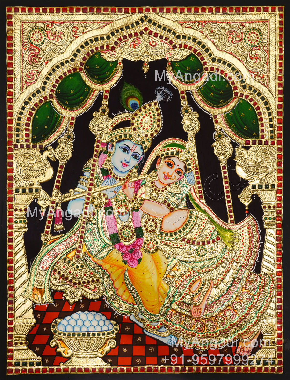Jhula Radha Krishna Tanjore Painting