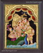 Parvathi Ganesha Murugan Tanjore Painting